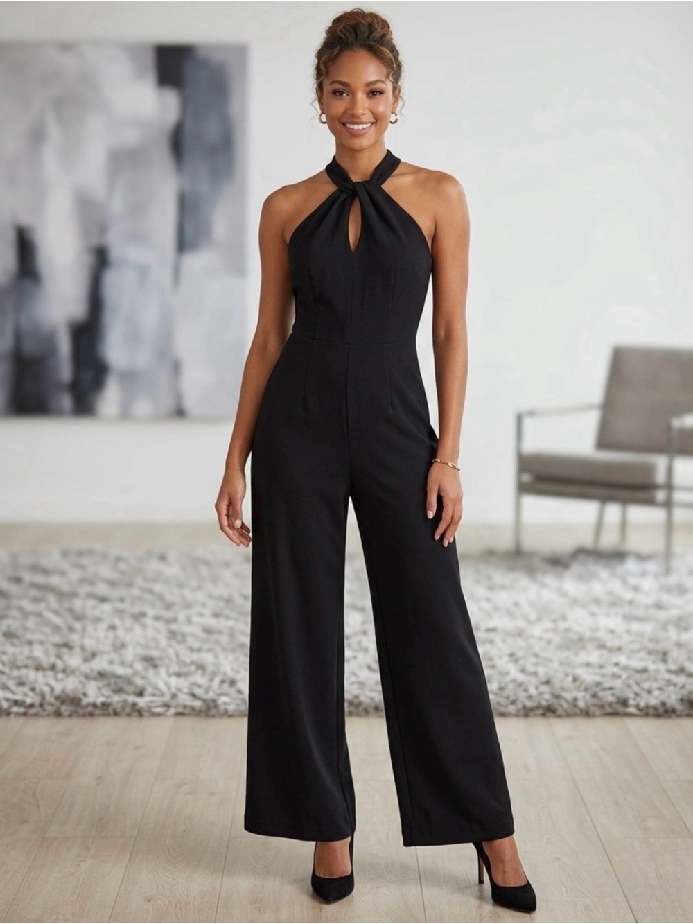 julia jordan Black Halter Wide-Leg Jumpsuit size 12